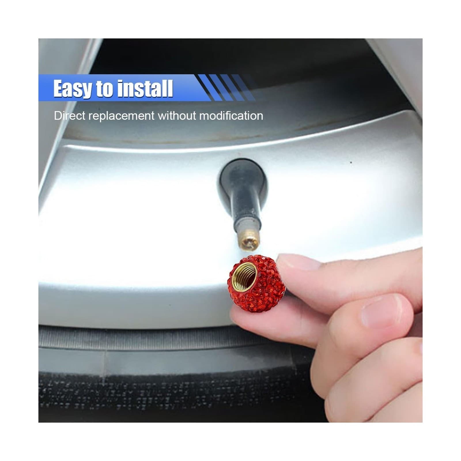 4PCS Bling Diamond Car Tire Valve Stem Cap, Crystal Rhinestone Wheel Valve Pr... 6