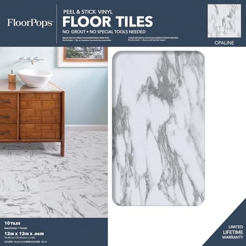  FP3329 Opaline Peel Stick Floor Tiles, White & Off-White  2