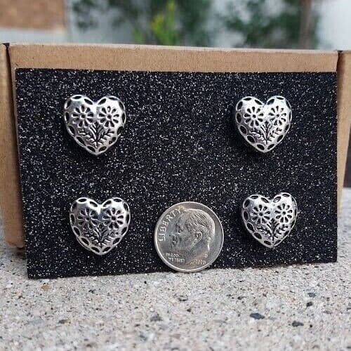 4 piece Silver Heart,Flower Magnet Pins, horse show pins, Western, Halter 3