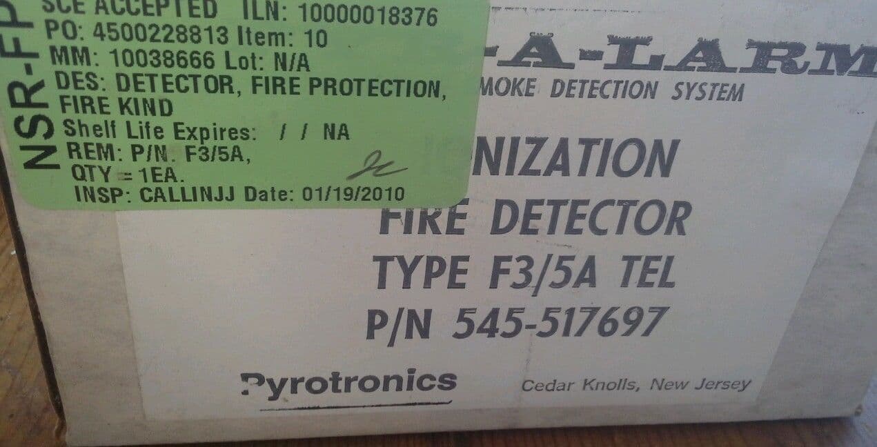 NEW NEW PYROTRONICS Ionization Fire Detector Type F3/5A TEL P/N 545-517697  5