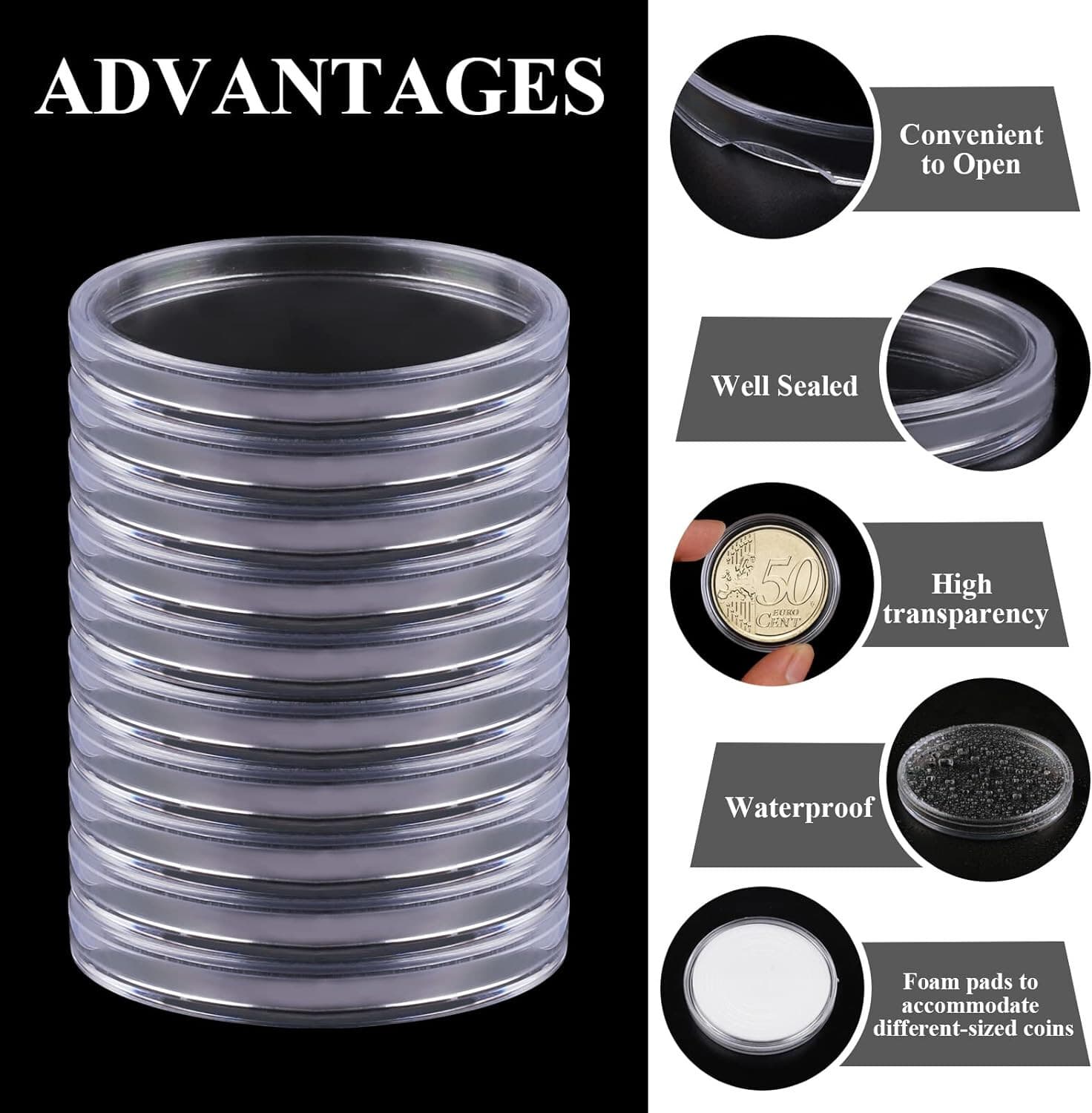 41mm Clear Plastic Coin Capsules, Silver Dollar Coin Holder, 60PCS Coin Box US 5