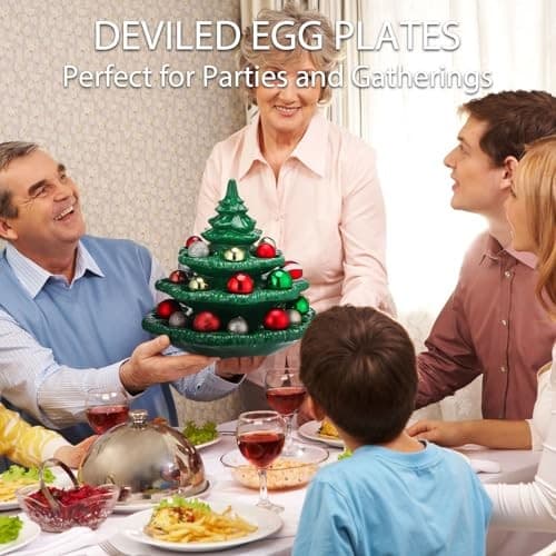  4 Tier Christmas Tree Shape Deviled Egg Platters Trays Holds 26 Holes Green 4