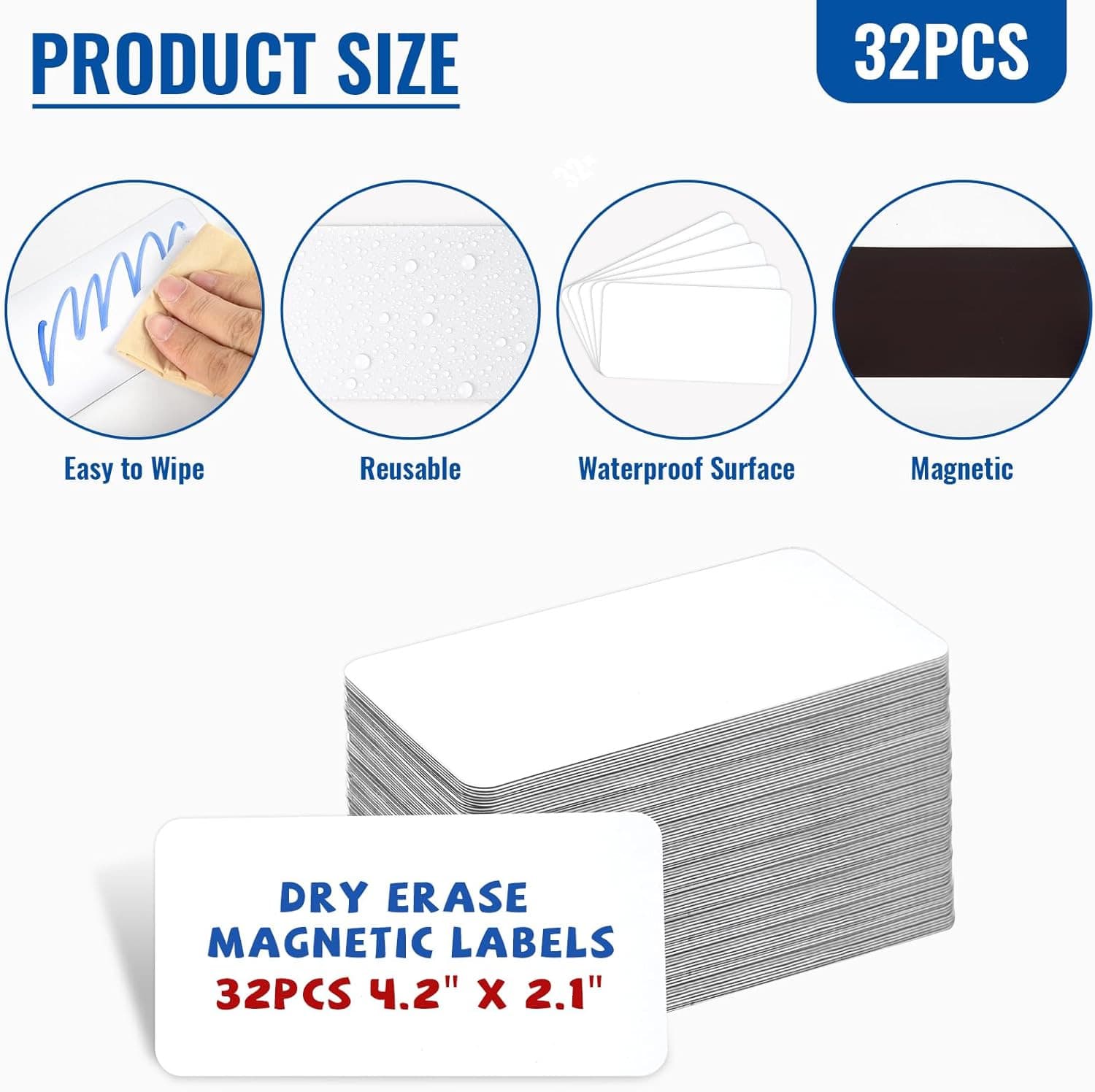 32 Pcs Dry Erase Magnetic Labels, 4.2 X 2.1 Reusable Writable Magnetic  3