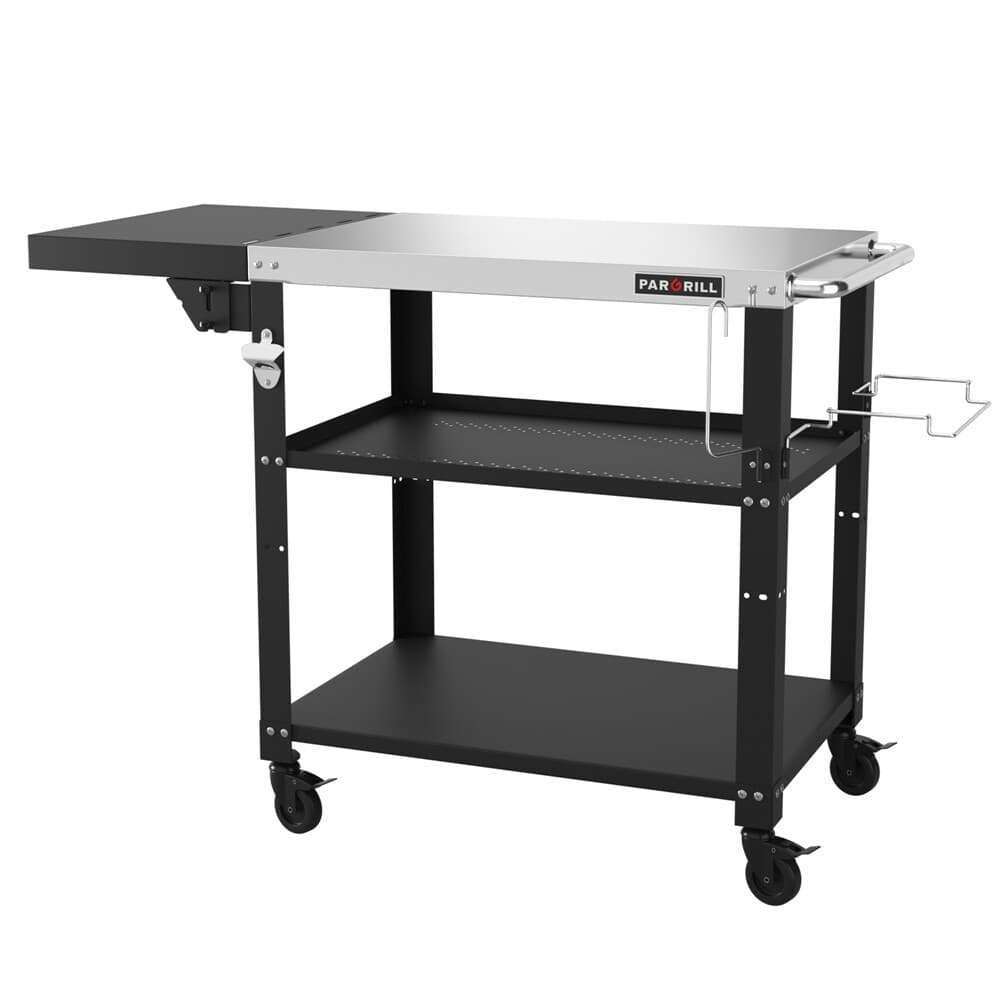 PARGRILL Three-Shelf Outdoor Grill Table 46.6"x 20" 4 Swivel Casters with Brakes 2