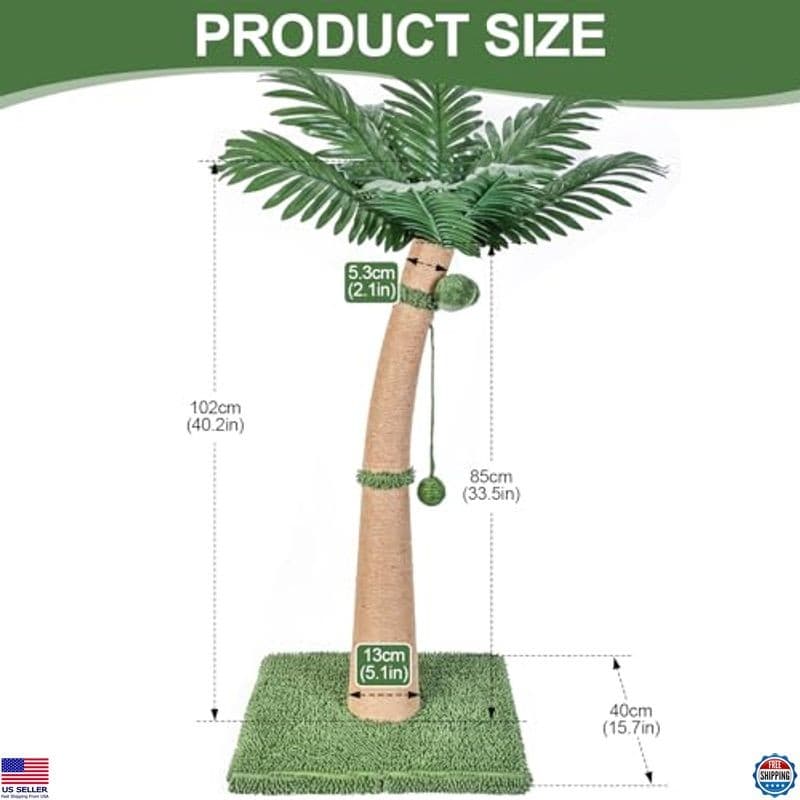 40'' Tall Cat Scratching Post Cat Tree, Curved Design Cat Scratcher Post with 3 3