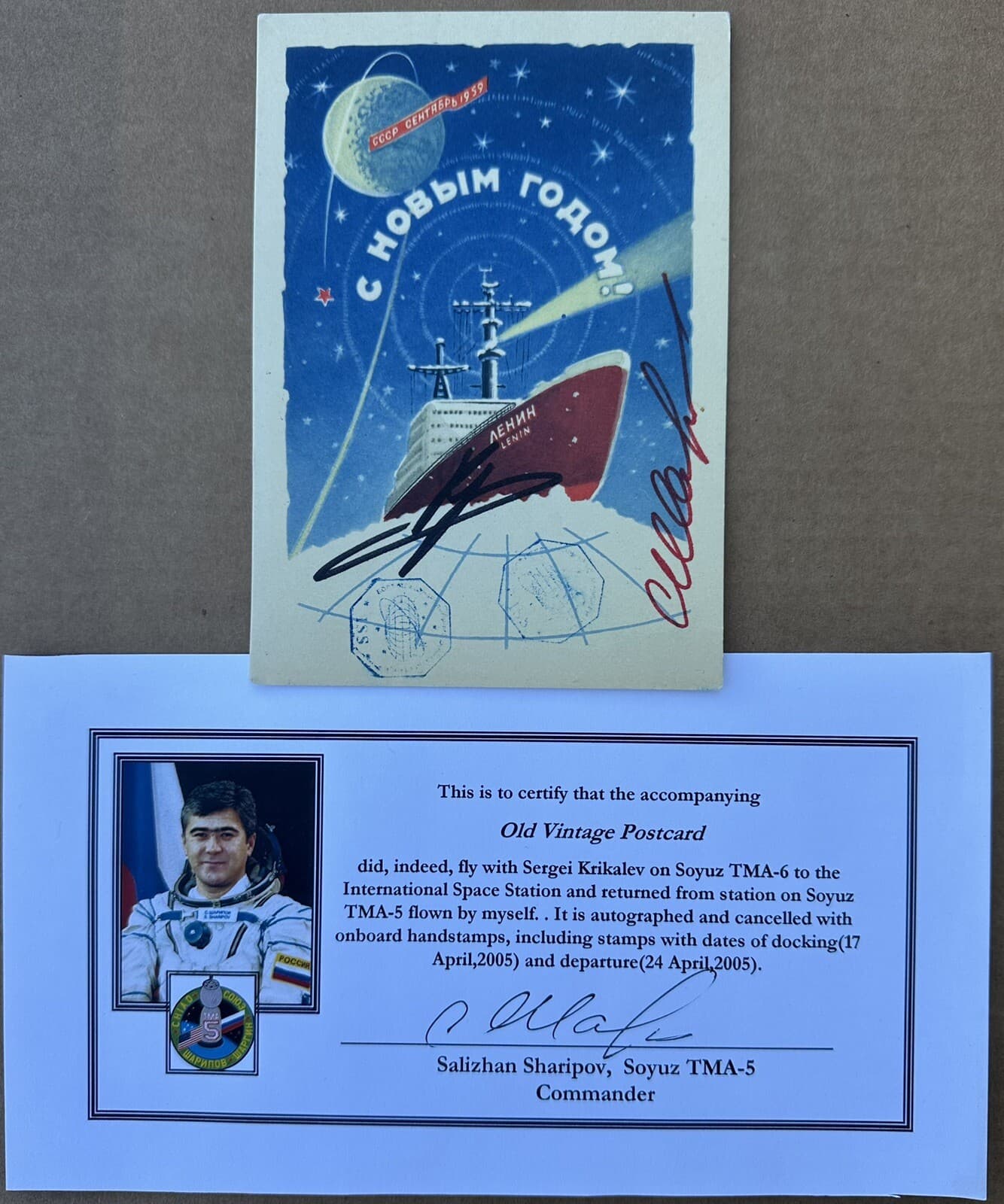 1959 Soviet Propaganda New Year Card Flown On ISS and Two Soyuz Spacecraft! 3