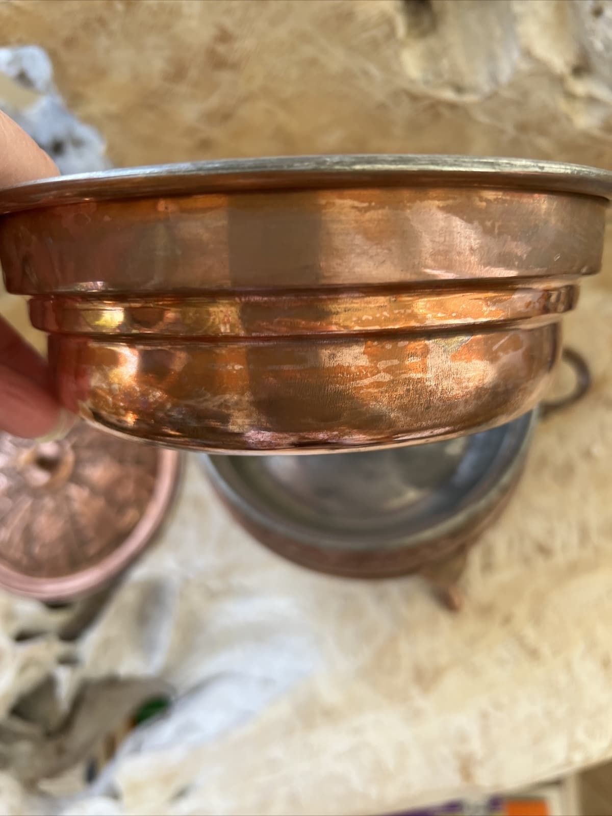 Nader Factory Tehran Iran Food Warmer Embossed Copper Tin Lined Not Complete 4