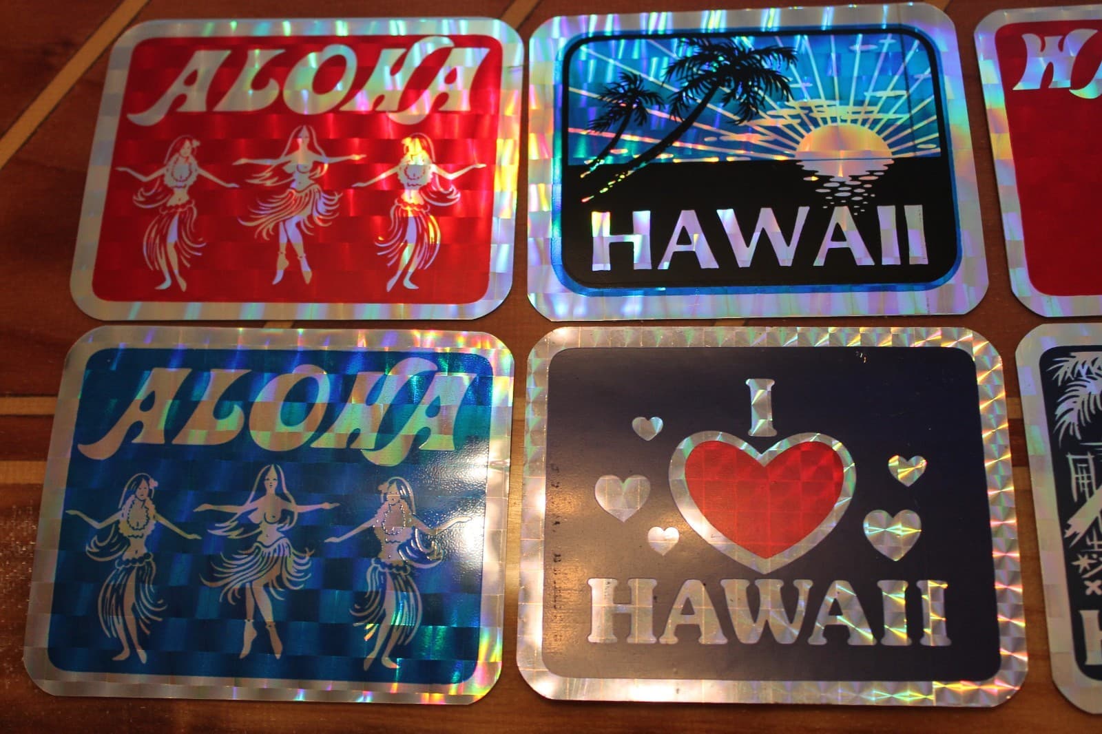 HAWAII HANG LOOSE ALOHA - NOS 80's Surfing Tiki 3x4in. Prism - STICKER LOT OF 8 5