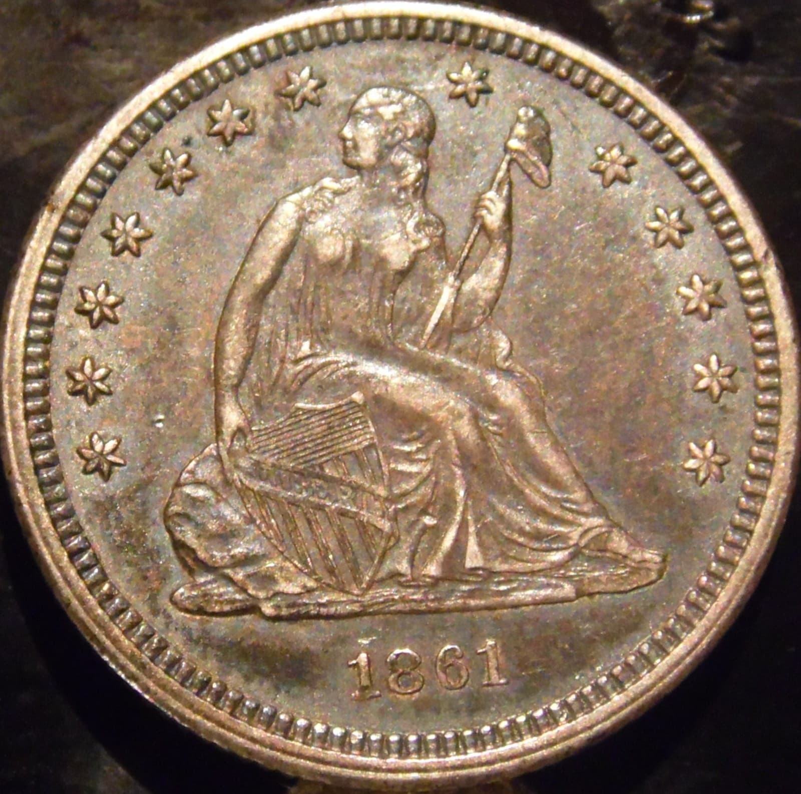 1861-P Seated Quarter Choice Original AU