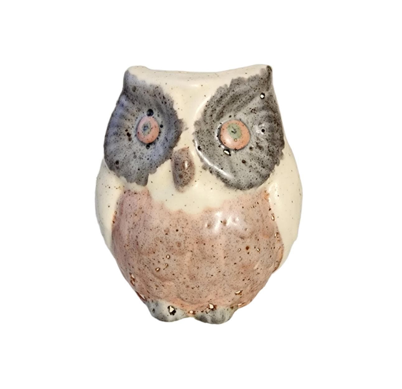 Vintage Ceramic Owl Planter Succulent Pot Figural Bird Bud Vase Speckled Glaze
