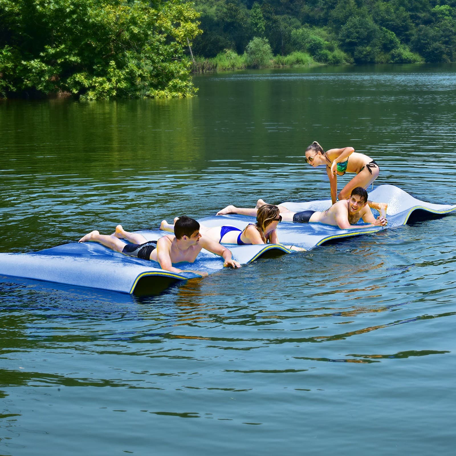 12' x 6' Floating Water Pad Mat 3-Layer Foam Floating Island for Pool Lake Blue 4