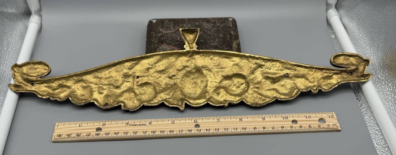 Large Antique Bronze Furniture Attachment with flowers 5