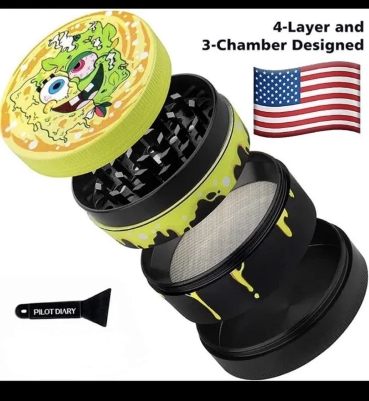 Spongebob Grinder Crusher 4-Layer50mm Herb & Tobacco Grinder Alloy Metal 2