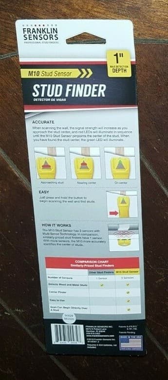 Franklin Sensors M10 Stud Finder (3 Sensors & 1" Max Detection Depth) 2
