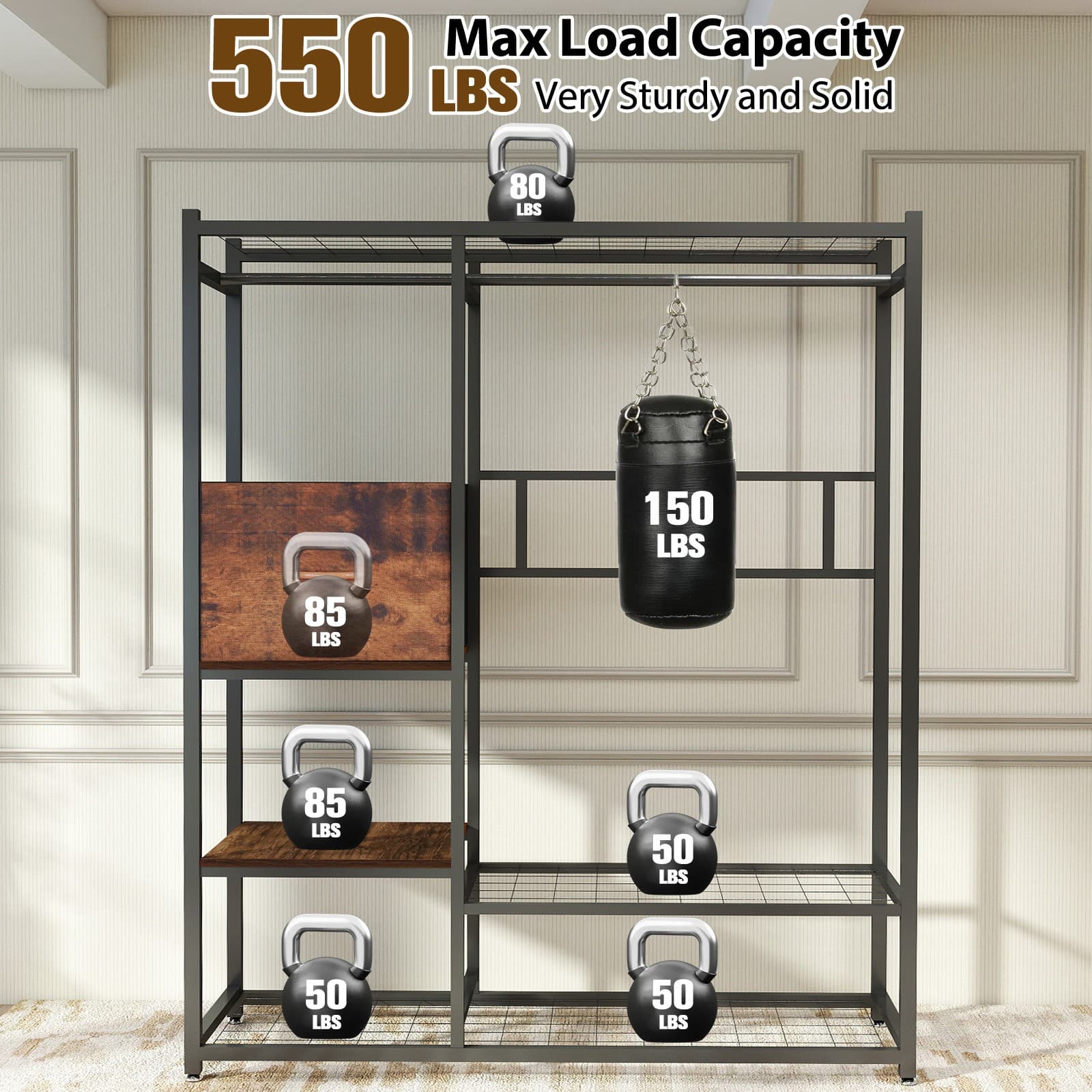 550LBS Iron Garment Rack w/ Hanging Rod Drawer Clothing Shelves Closet Organizer 5