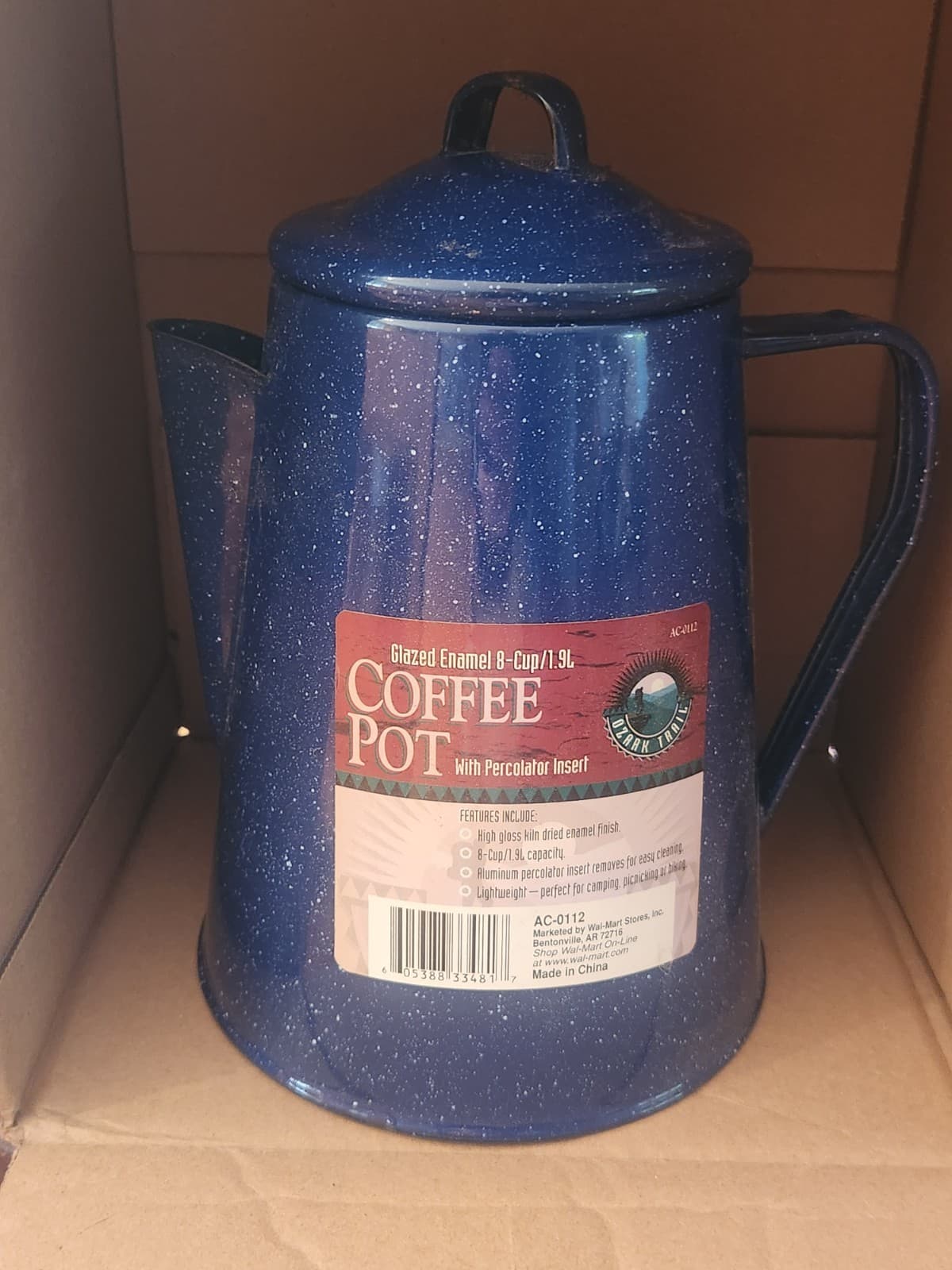 Ozark Trail Blue Enamelware 8 Cup Coffee Pot With Percolator Insert