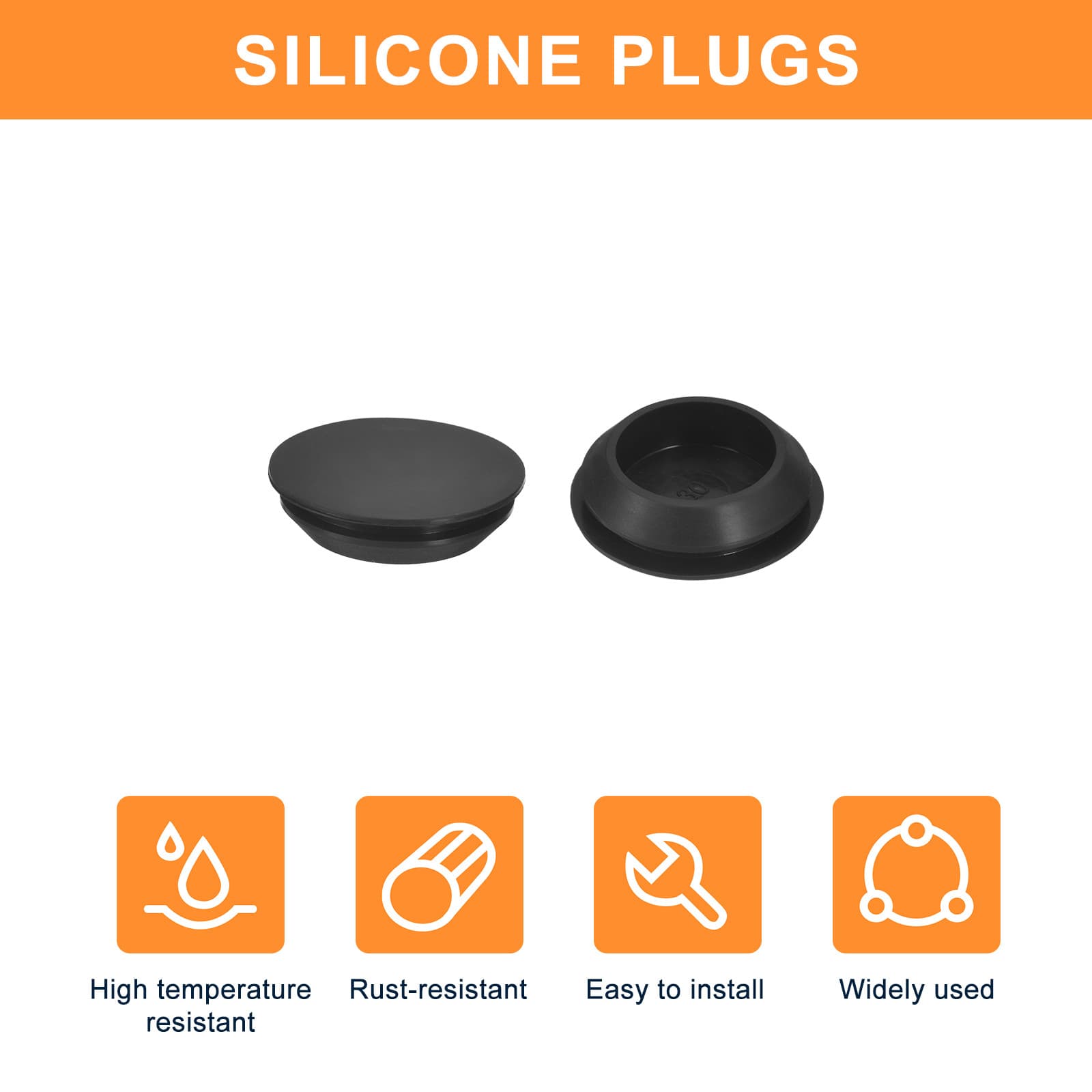 4Pcs Silicone Plugs Rubber Round Hole Plugs for 30-33mm Hole Black 4
