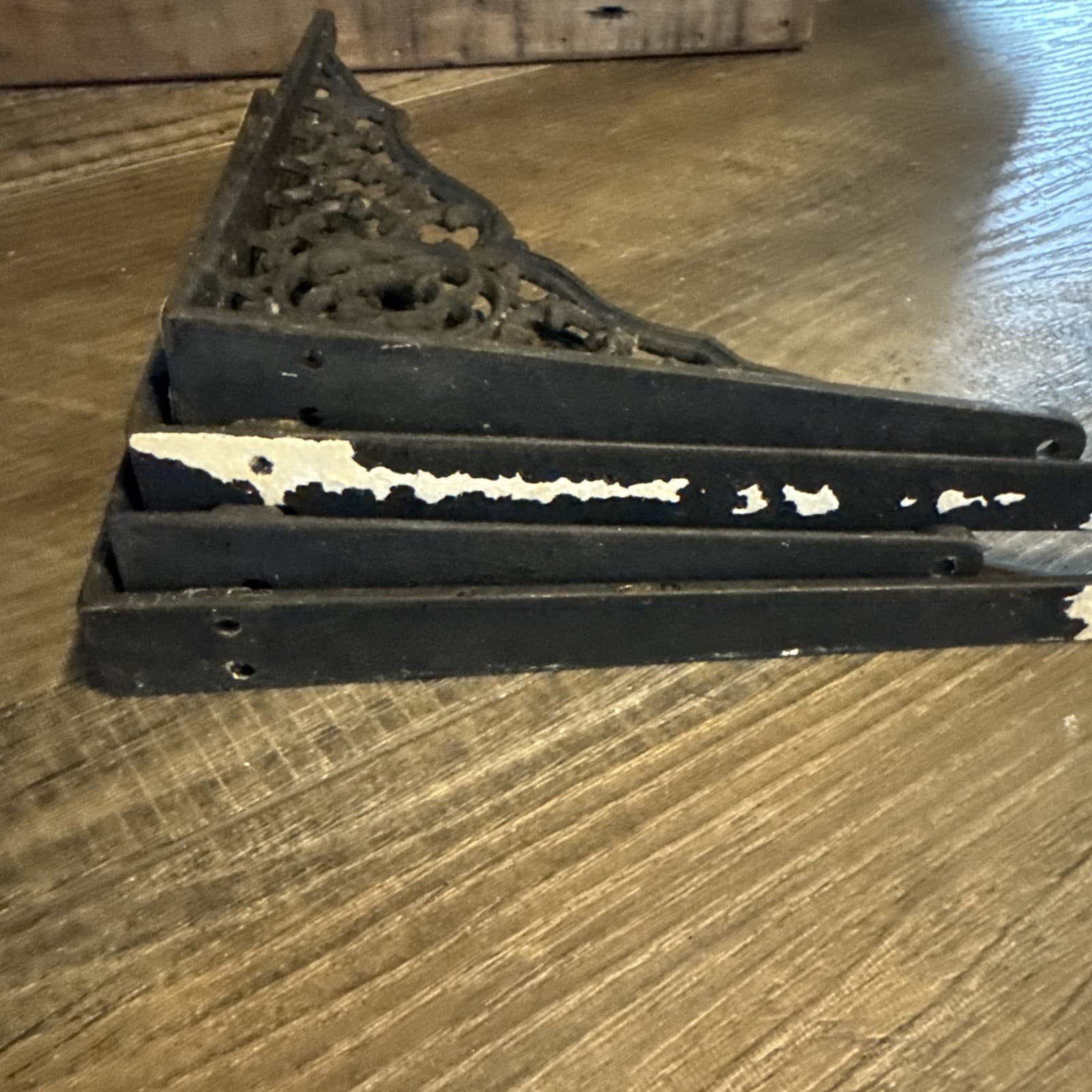 4 Ornate Antique/Vintage Black Cast Iron Shelf Brackets - Metal Hardware Salvage 5