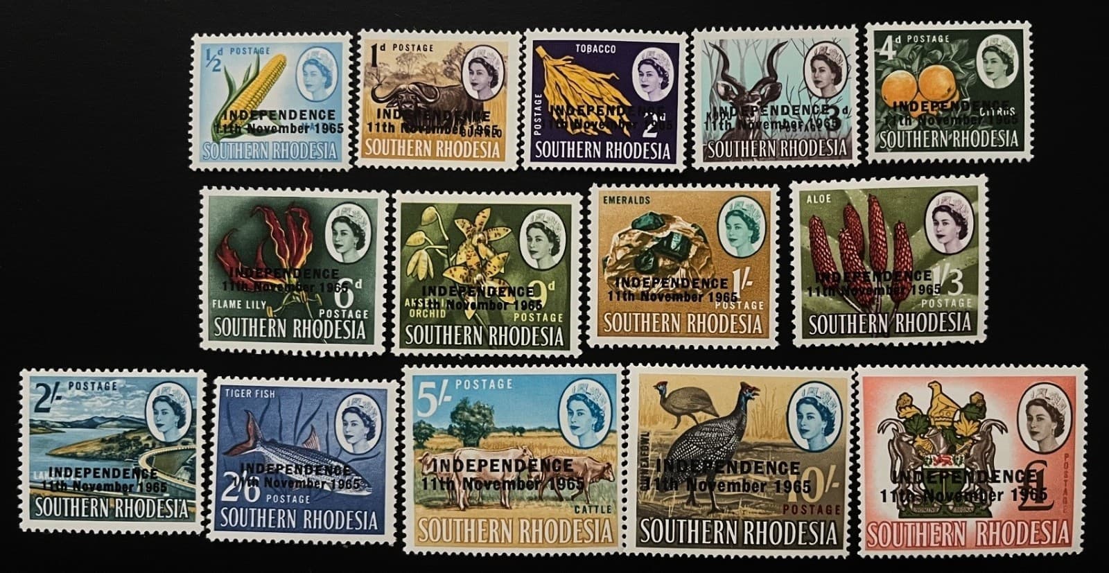 Southern Rhodesia 1964 QEII Independence Overprints complete set SC95-108 VF MNH