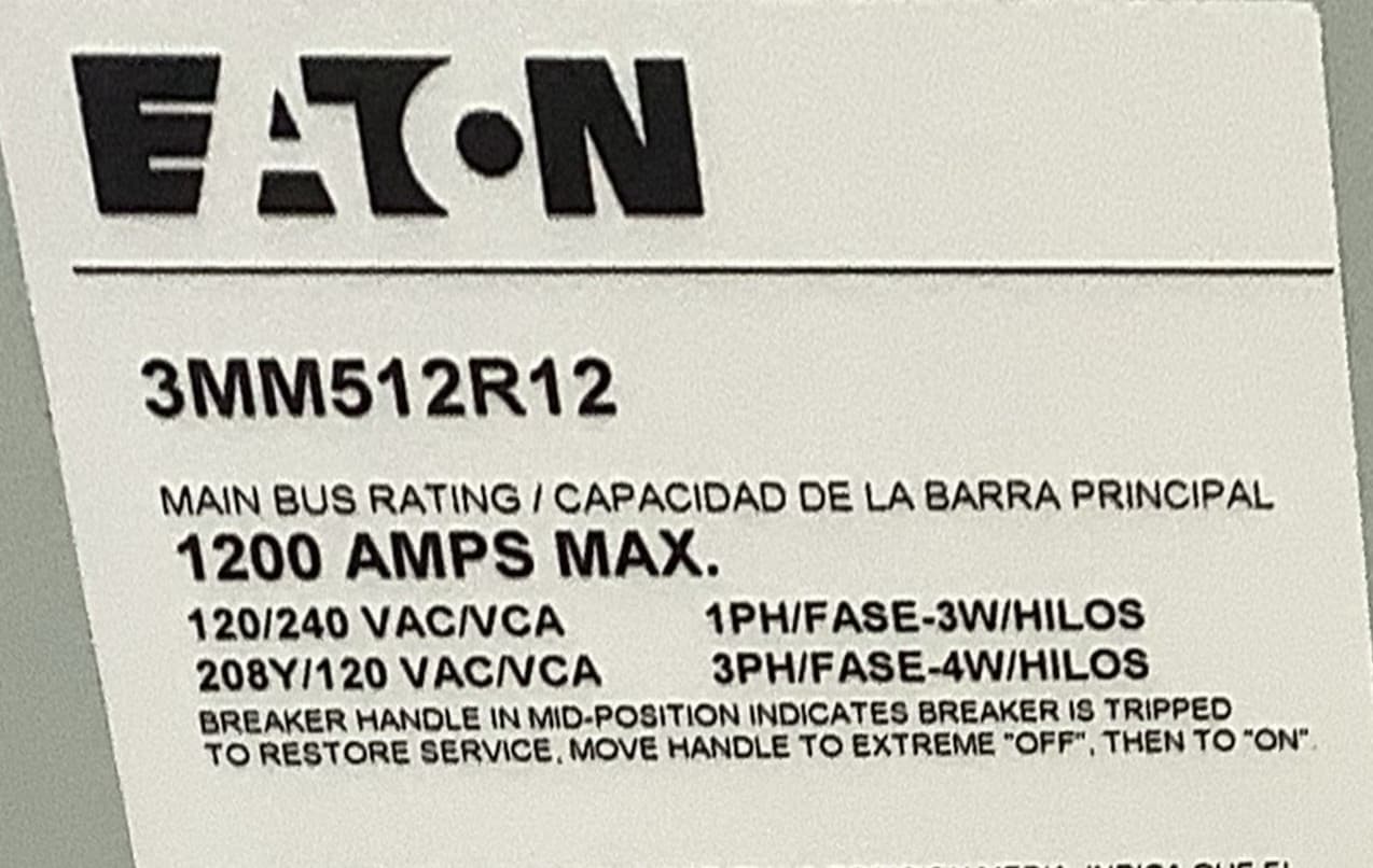Eaton 3MM512R12 1200A Multiple Meter Residential 5 Meter 125A Ring Type 3 Phase 6