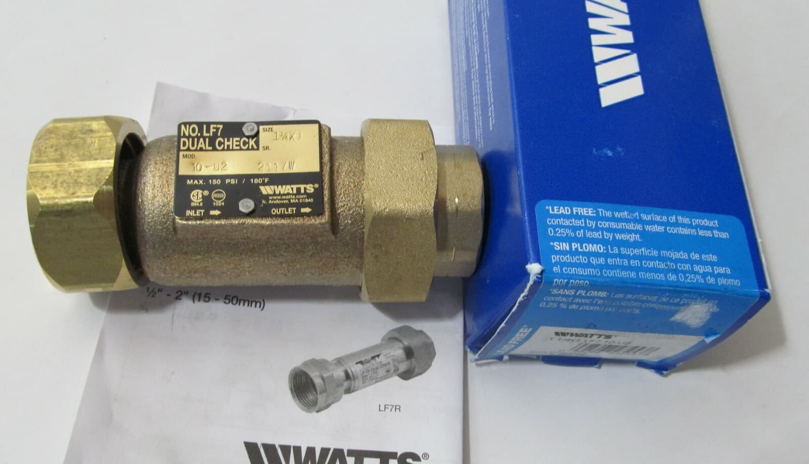 WATTS 1-1/4 x 1 LF7 10-U2 0792066 LEAD FREE DUAL CHECK VALVE/ BACKFLOW PREVENTER