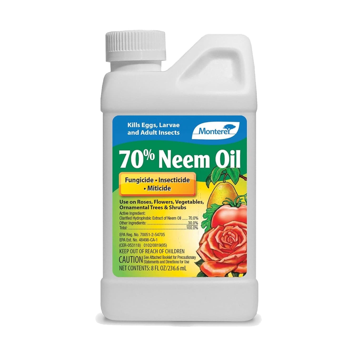Monterey Neem Oil 70% for Controlling Insects & Disease, 8oz, Brown