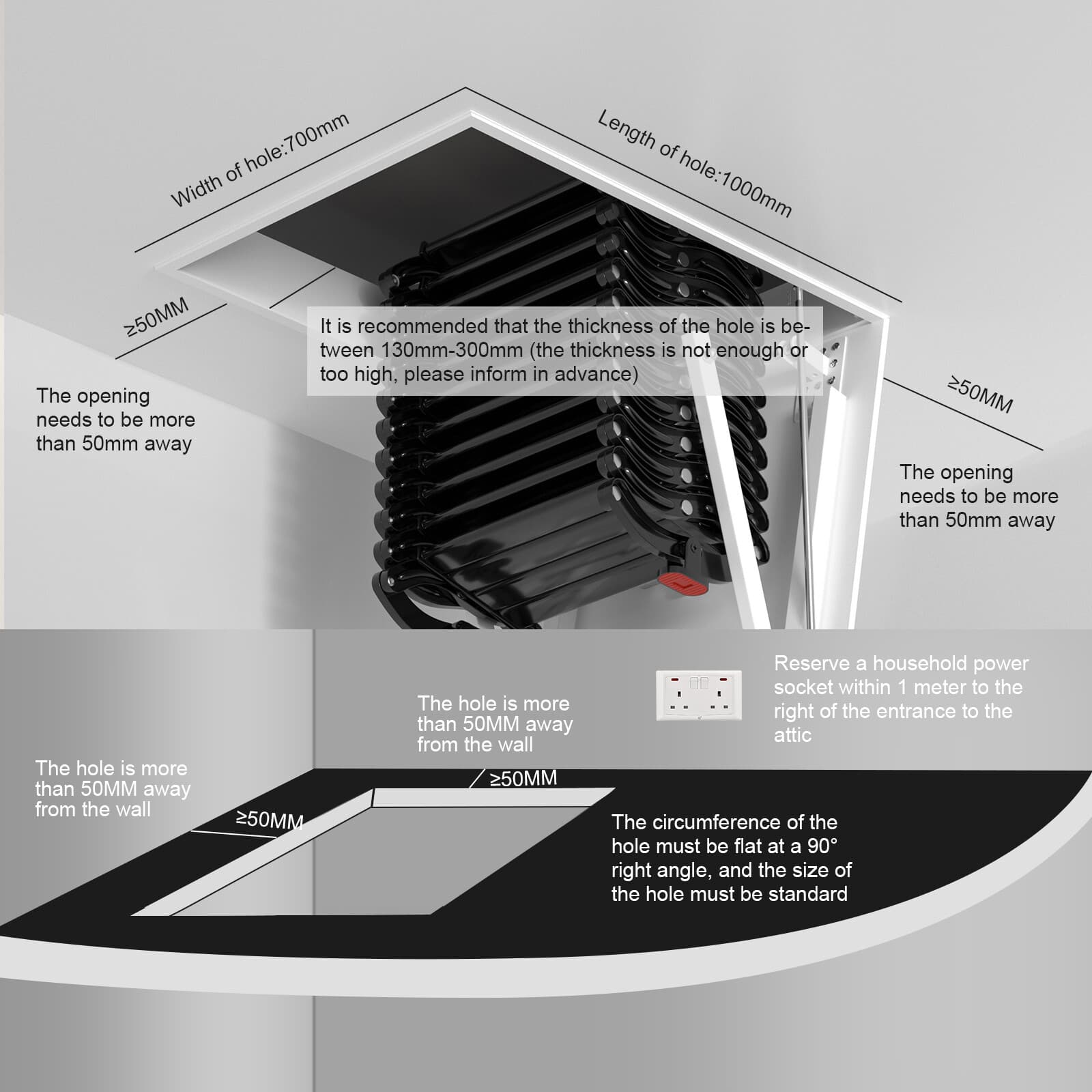 Electirc attic ladder Aluminum folding 9.5ft with remote for loft 6