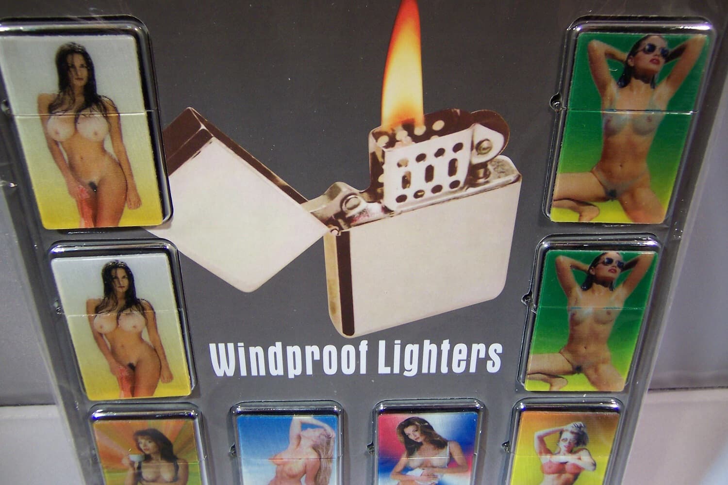 12pc LOT WINDPROOF 3D STRIPPING BIKINI FLIP TOP OIL LIGHTERS SIX DIF DISPLAY NEW 3