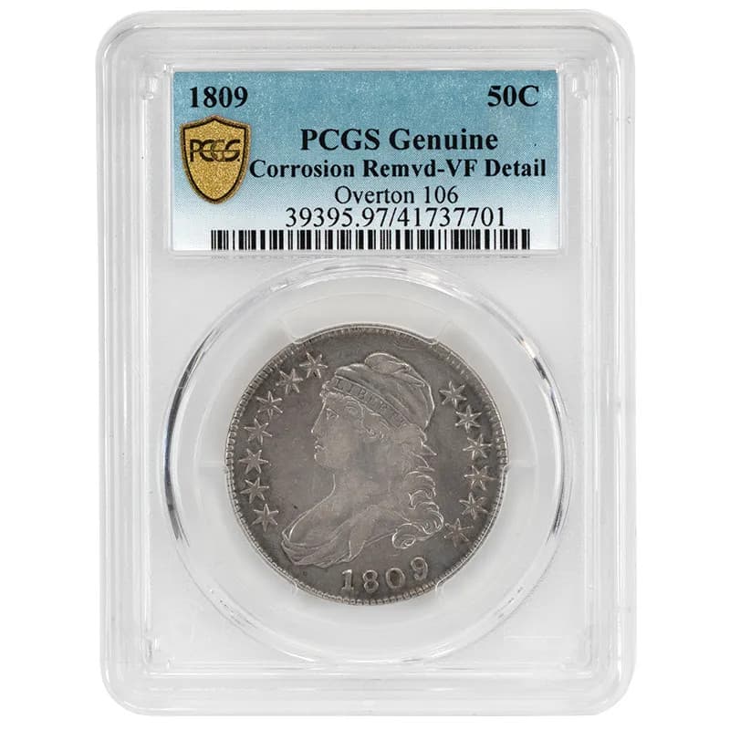 1809 Capped Bust Half Dollar PCGS VF Details Corrosion Removed