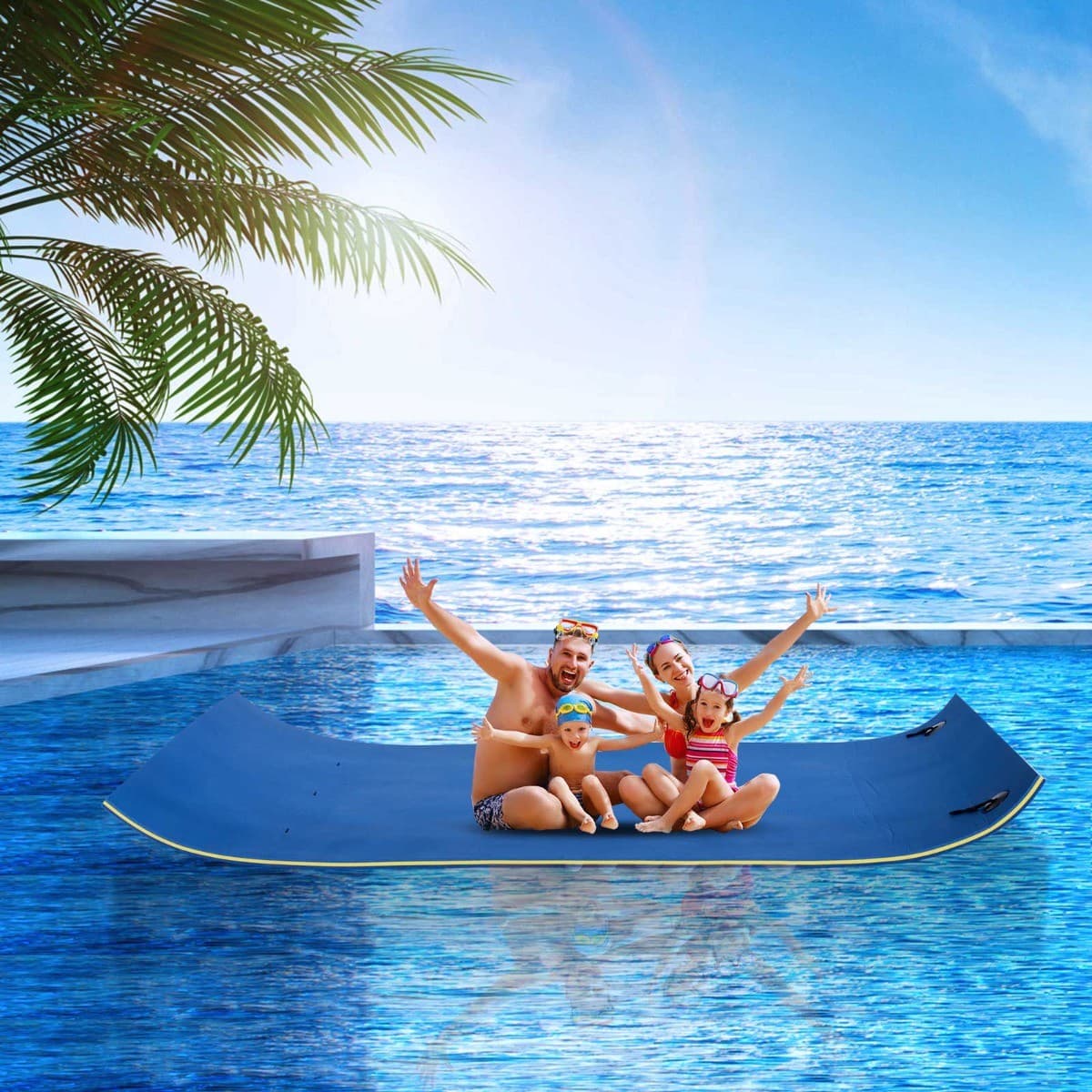 3-Layer Roll-Up Pool Floating Pad for Lake Ocean Swim Platform Water Mat Float 2