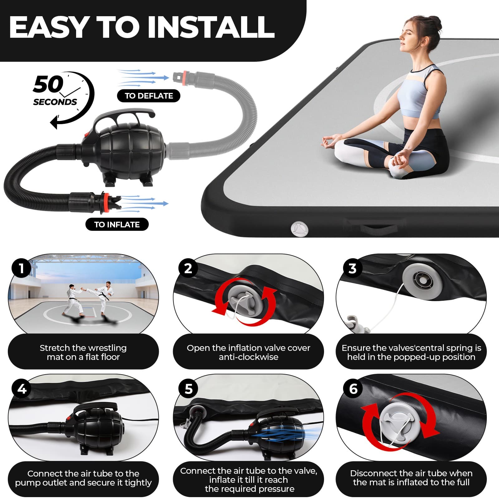 10x10FT Wrestling Mat Inflatable for Home,Martial Art Mat for Jiu Jitsu,Boxing 3