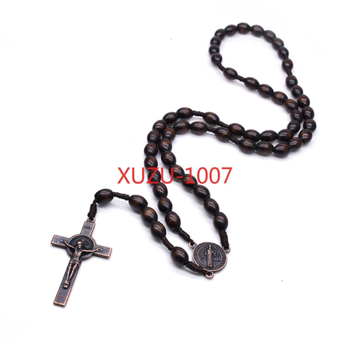 Saint St Benedict Wood Beads Rosary Prayer Crucifix Cross Jerusalem Deep Brown 6