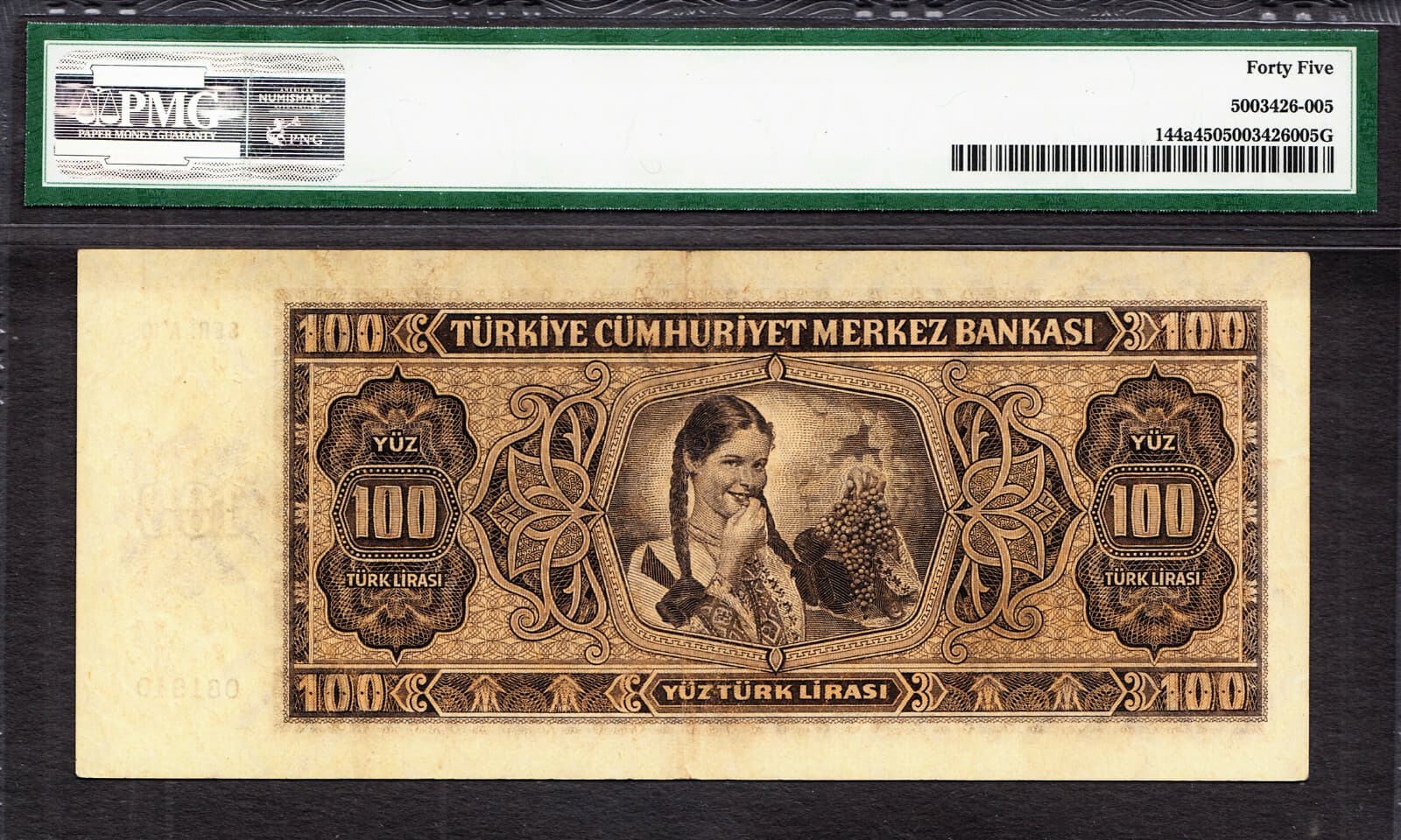 Turkey 100 Lira President Ismet Inonu 1930 ND (1942) P-144a Extra Fine PMG 45 2