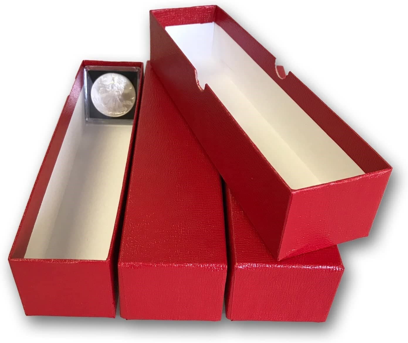 3 Red 2x2 Coin Flips Boxes 9 Inch Top Quality Safe Storage Hold Snap Single Row 4
