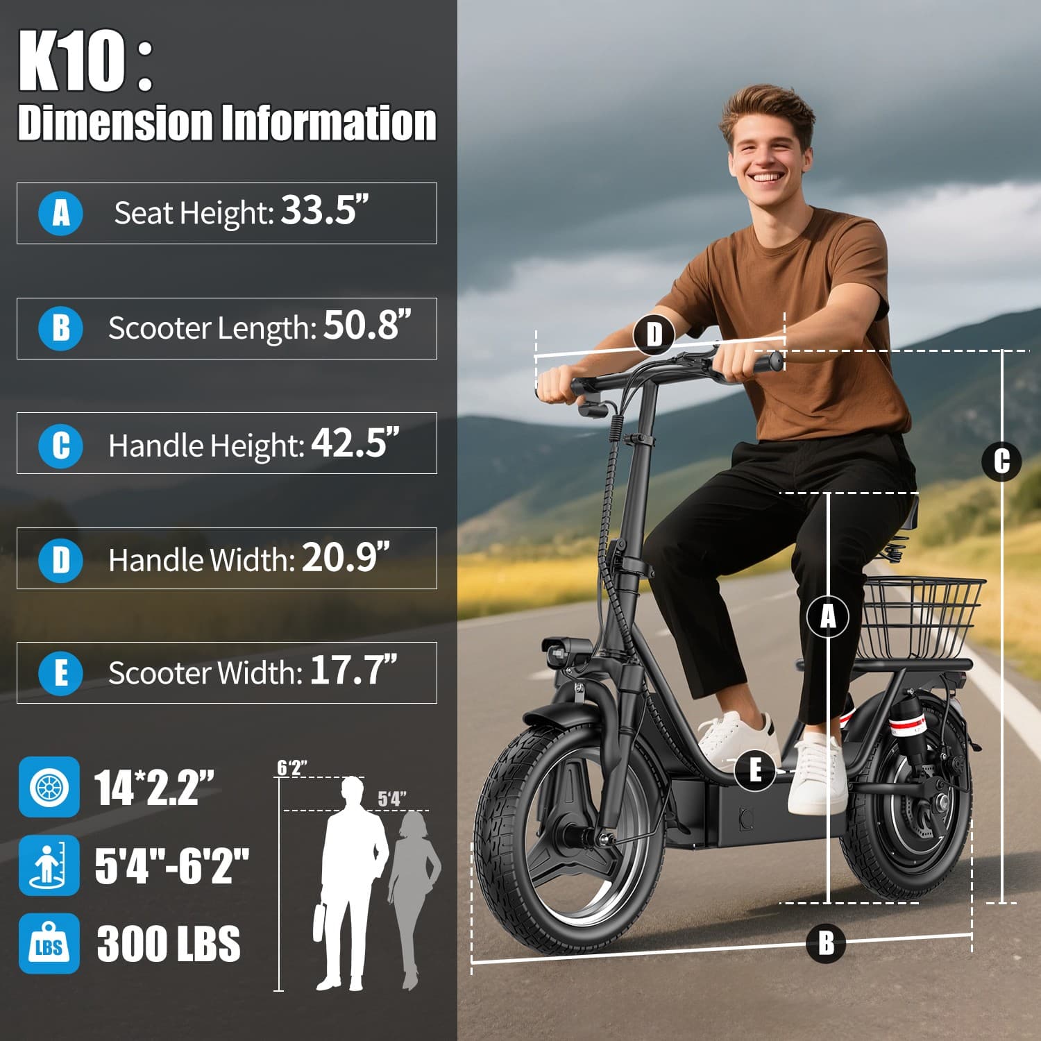 ASKGO Adult Electric Scooter W/ Seat Commuter Foldable 1000W 13Ah Battery 25mph 5