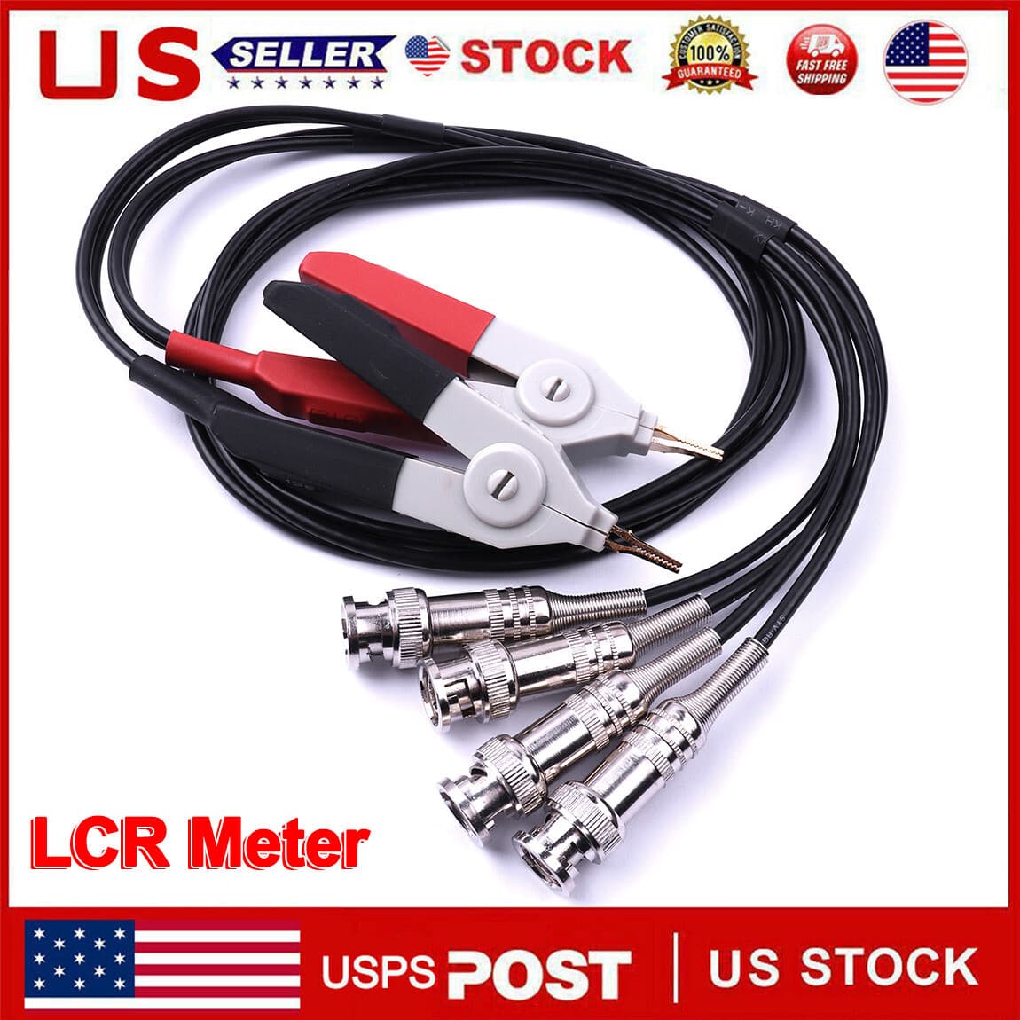 1/2/5/10x Kelvin Clip Tester Probe Lead Clip Cable With 4 BNC LCR Meter Terminal 2