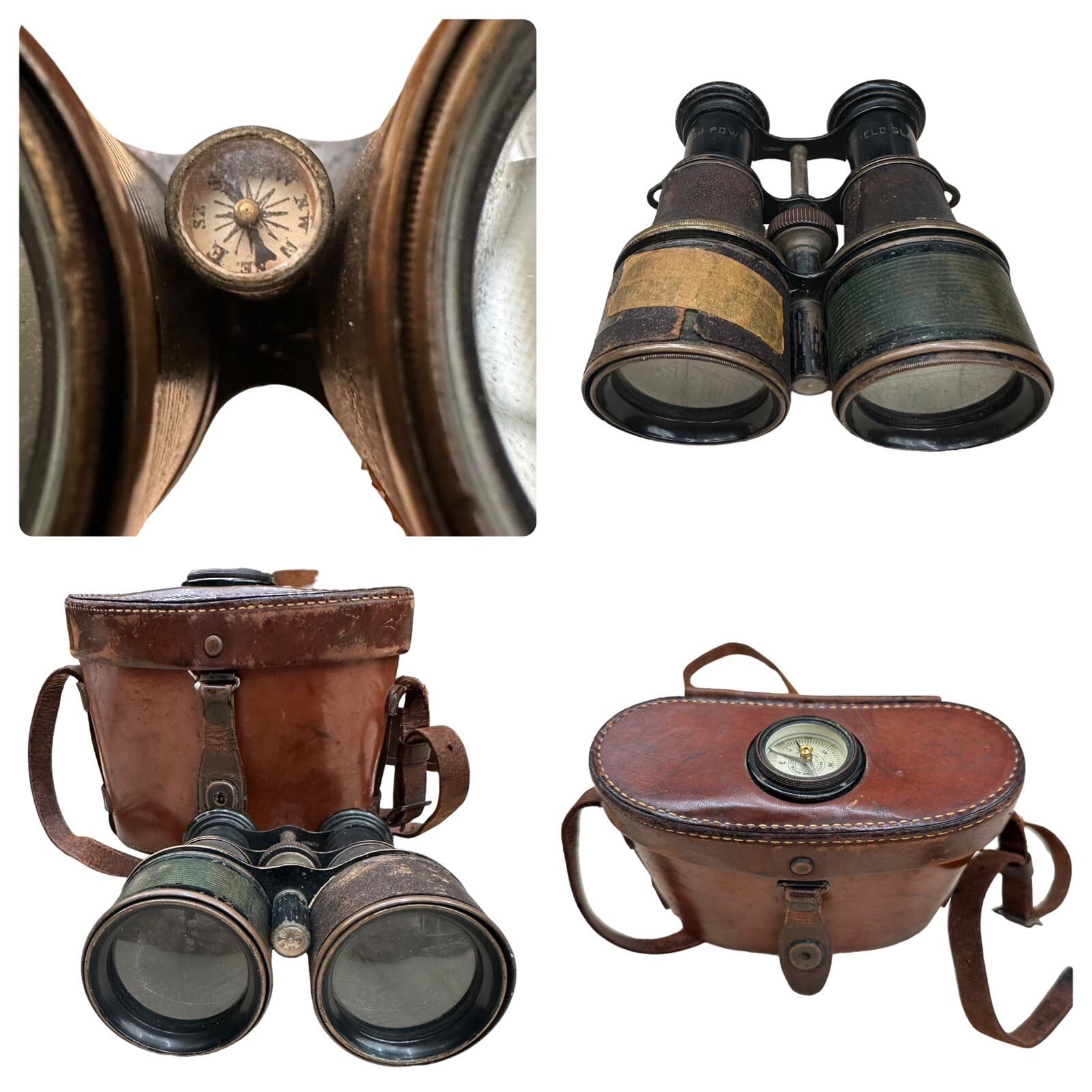 Rare HTF La Ville WW1 Signal Observation Post Binoculars with Compass And Case