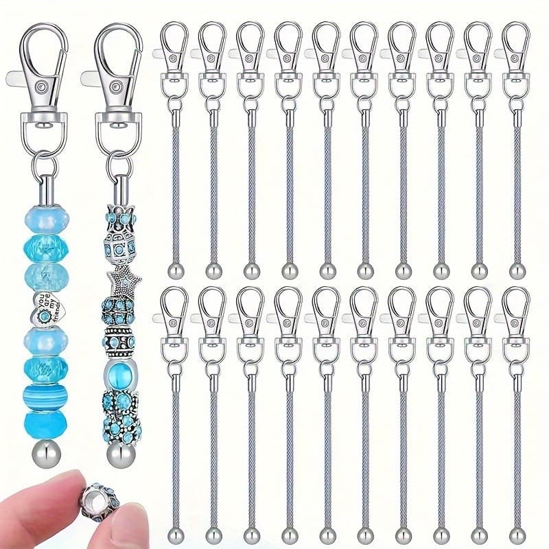 12-22 Pcs Beadable Keychains Bars Bulk Blank Beaded Metal Keychain for Craft DIY