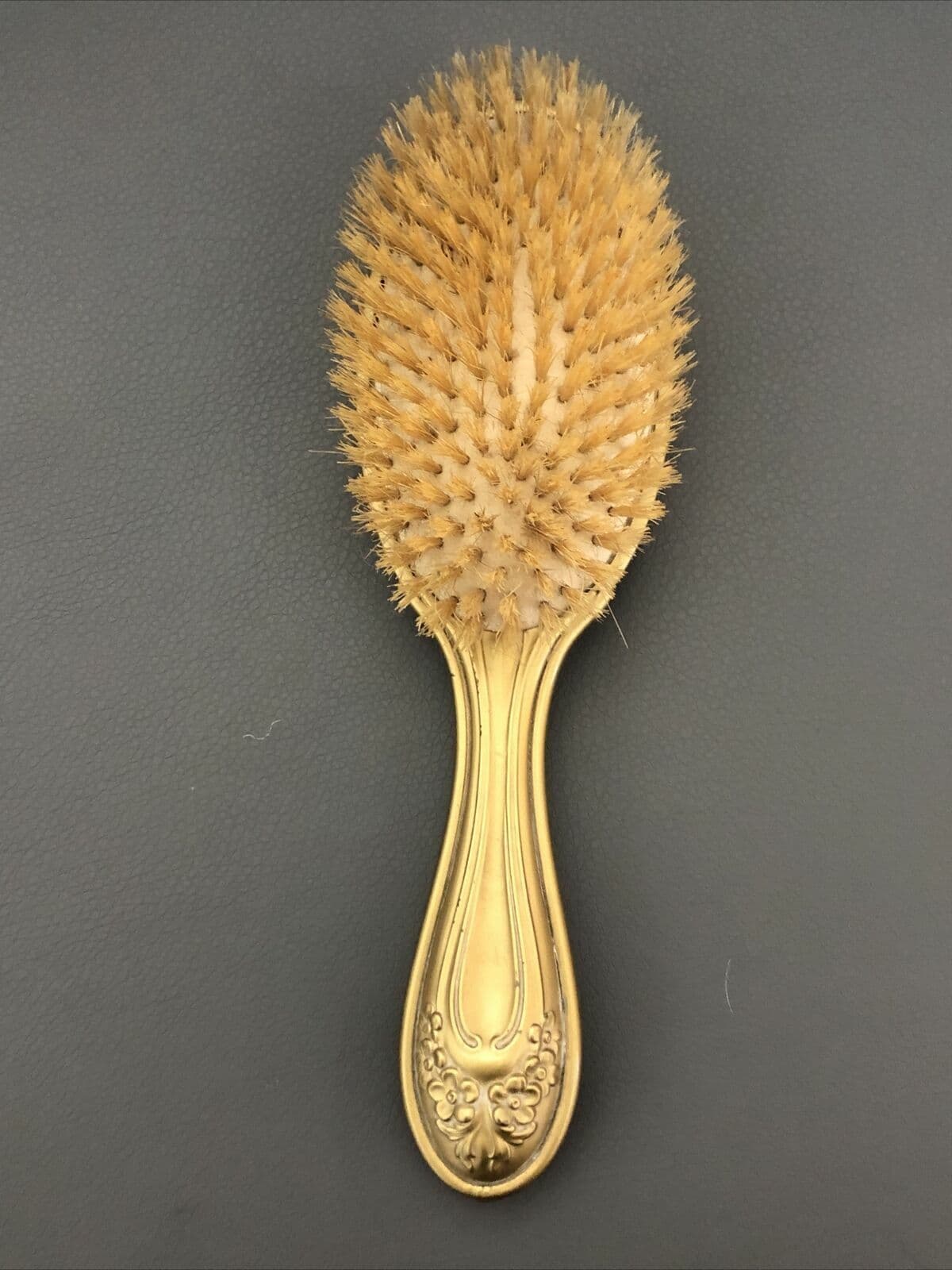 Art Noveau Antique Brush Hand Mirror Comb Set 1905 Porcelain Roses Gold Tone 4