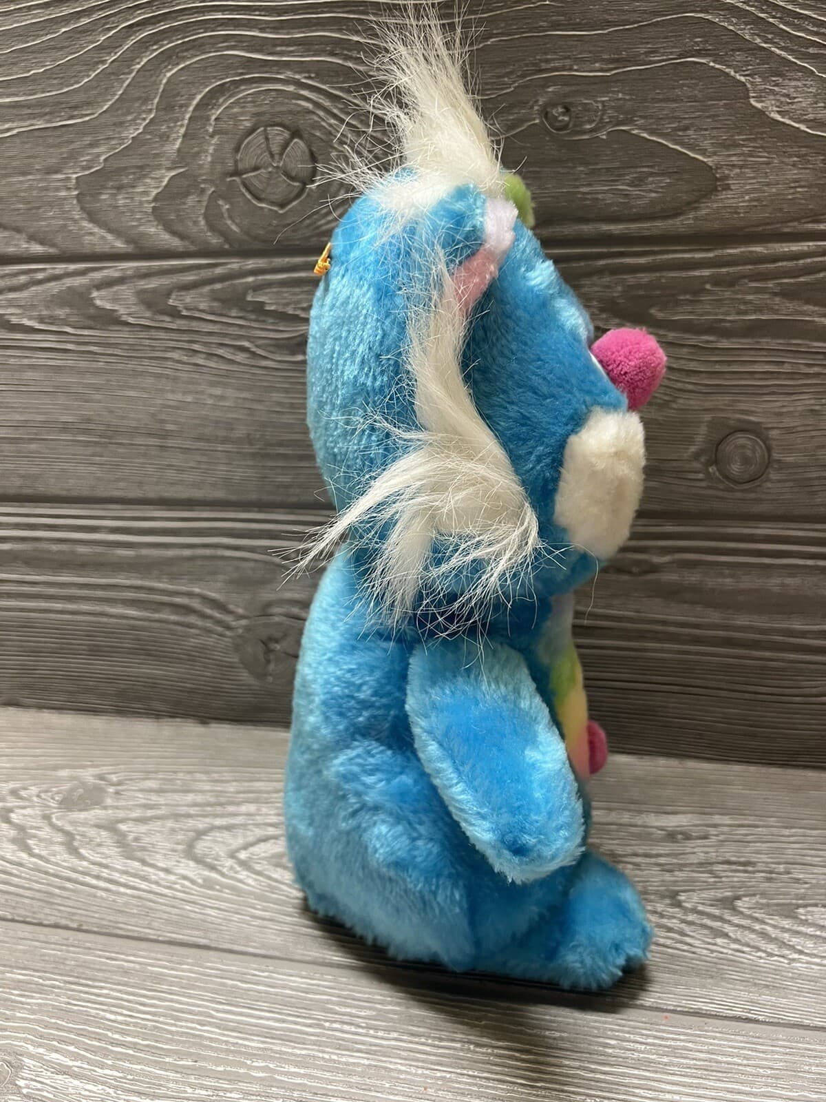 Vintage Blue Bear Critter Plush with Pom Pom Nose & Belly Button Carnival Style 4