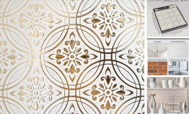  24-Pack of 8 x 8" Wallpaper Tiles Peel and Stick Metallic Gold Pastel Painted