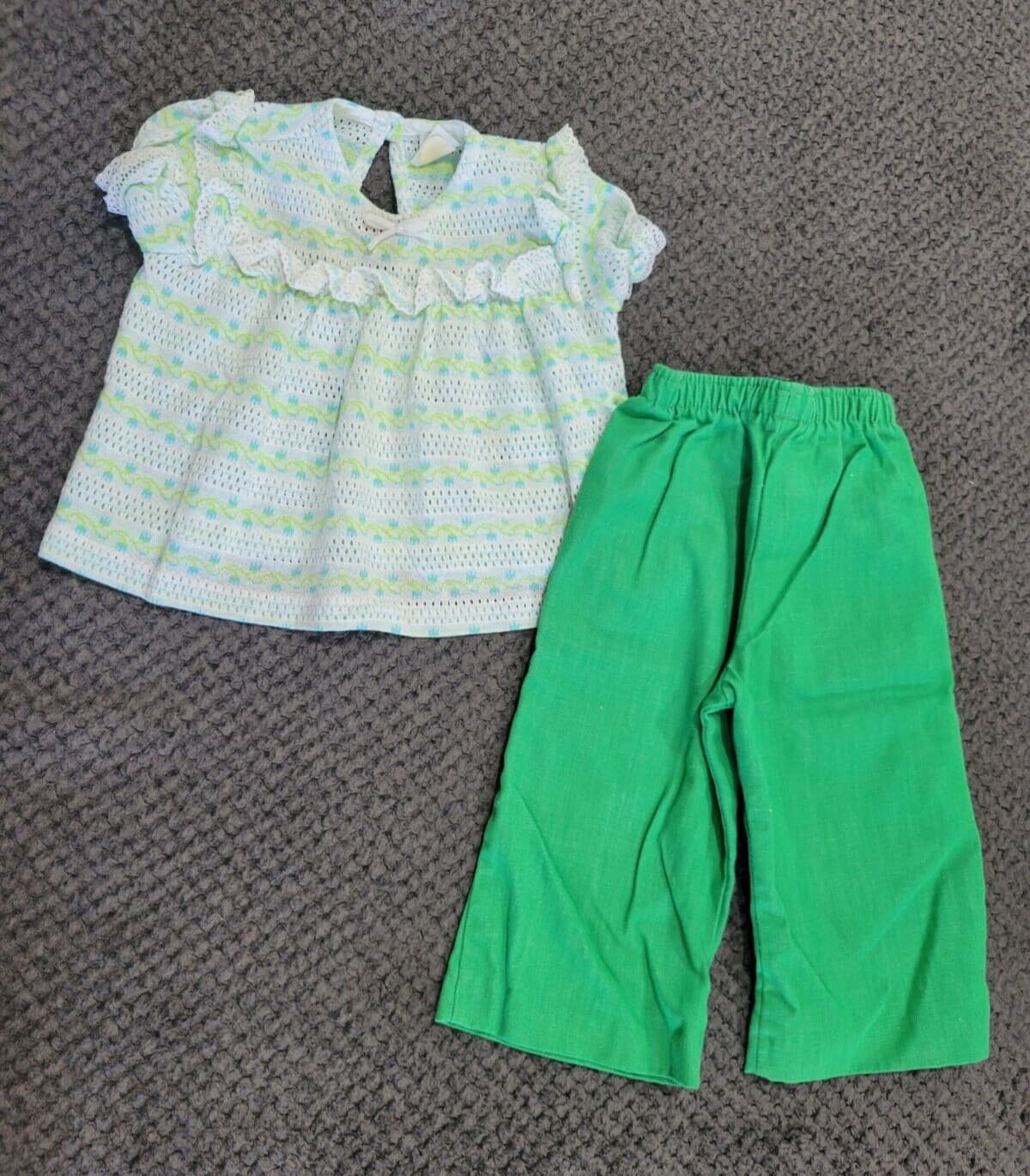Vintage 80s Buster Brown Kmart Green Shirt Pants Size 12-18mo Toddler Girl Set