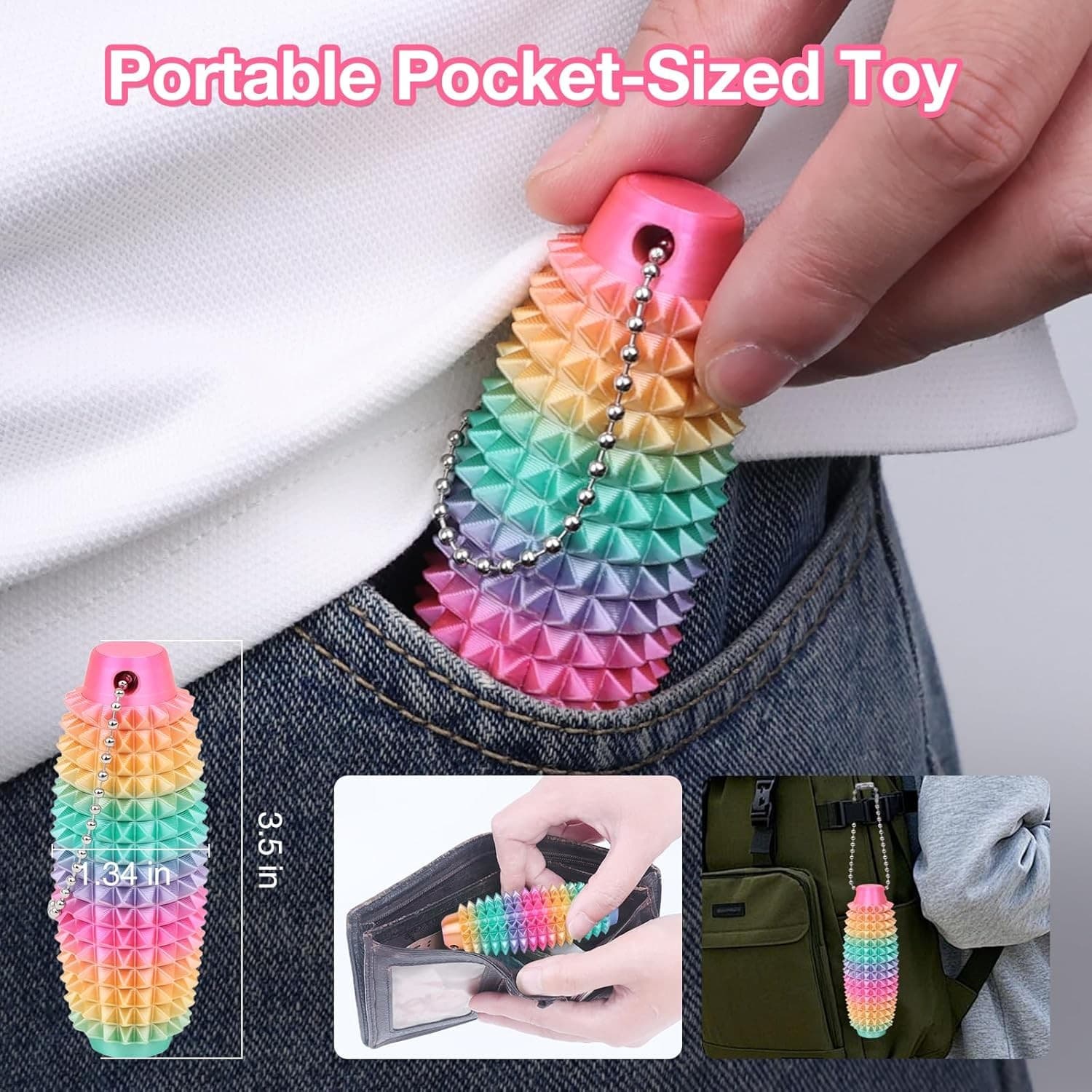 Little Ouchies Pain Stim Fidget Toys,Spiky Grippy Keychain, Rainbow  5