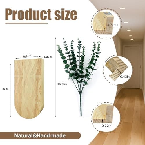 2 Pack Boho Wood Wall Planter with Faux Eucalyptus Plants | Modern Brown-c 3