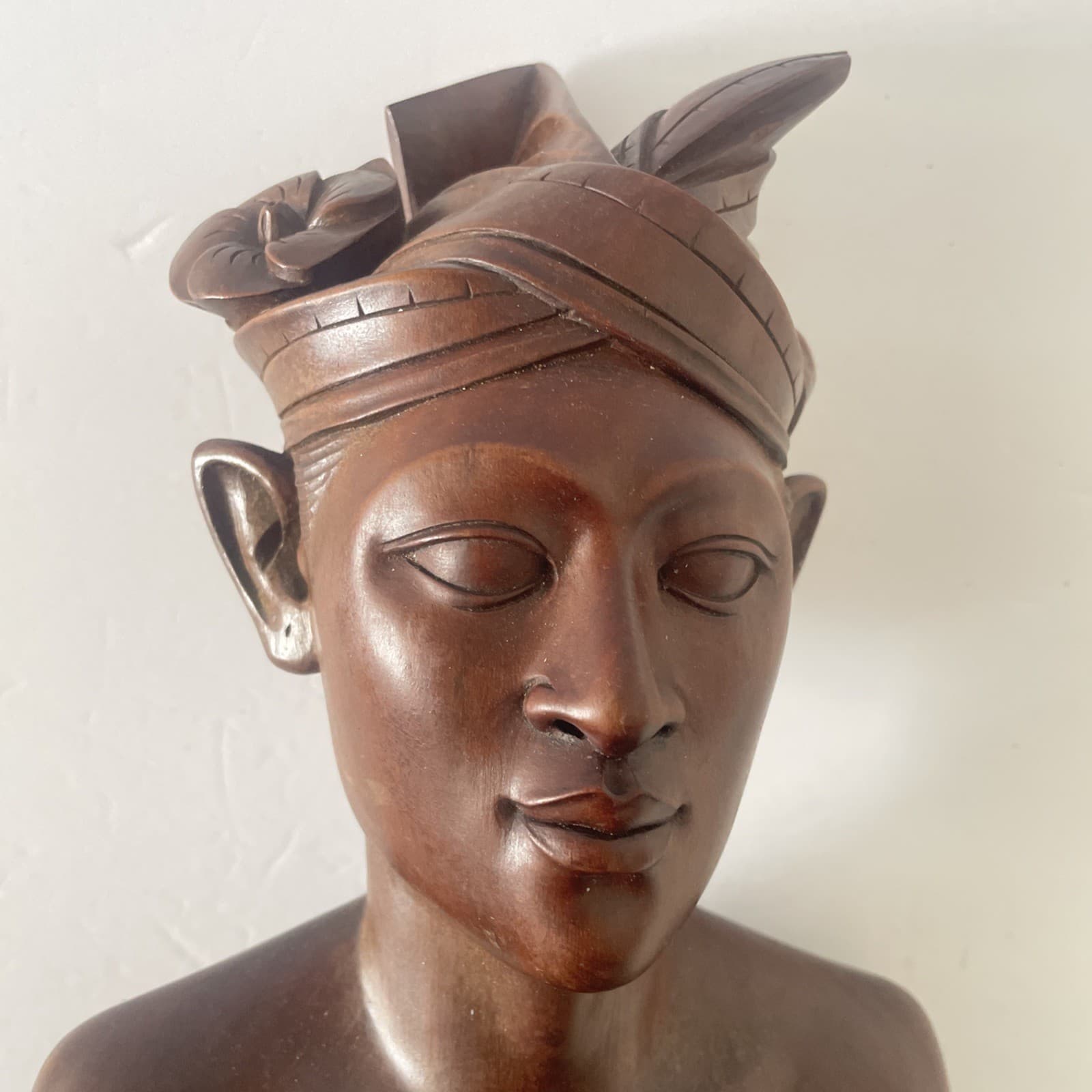 Vintage Bali Wooden Warrior Bust Flower 2