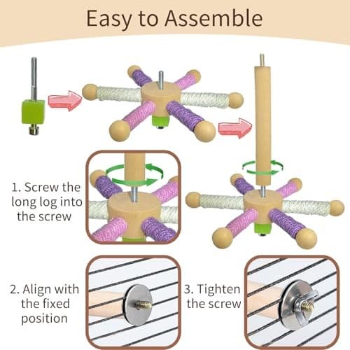 Bird Perch Toy, Parrot 360° Rotating Stand Perch, Wooden Interactive White 6