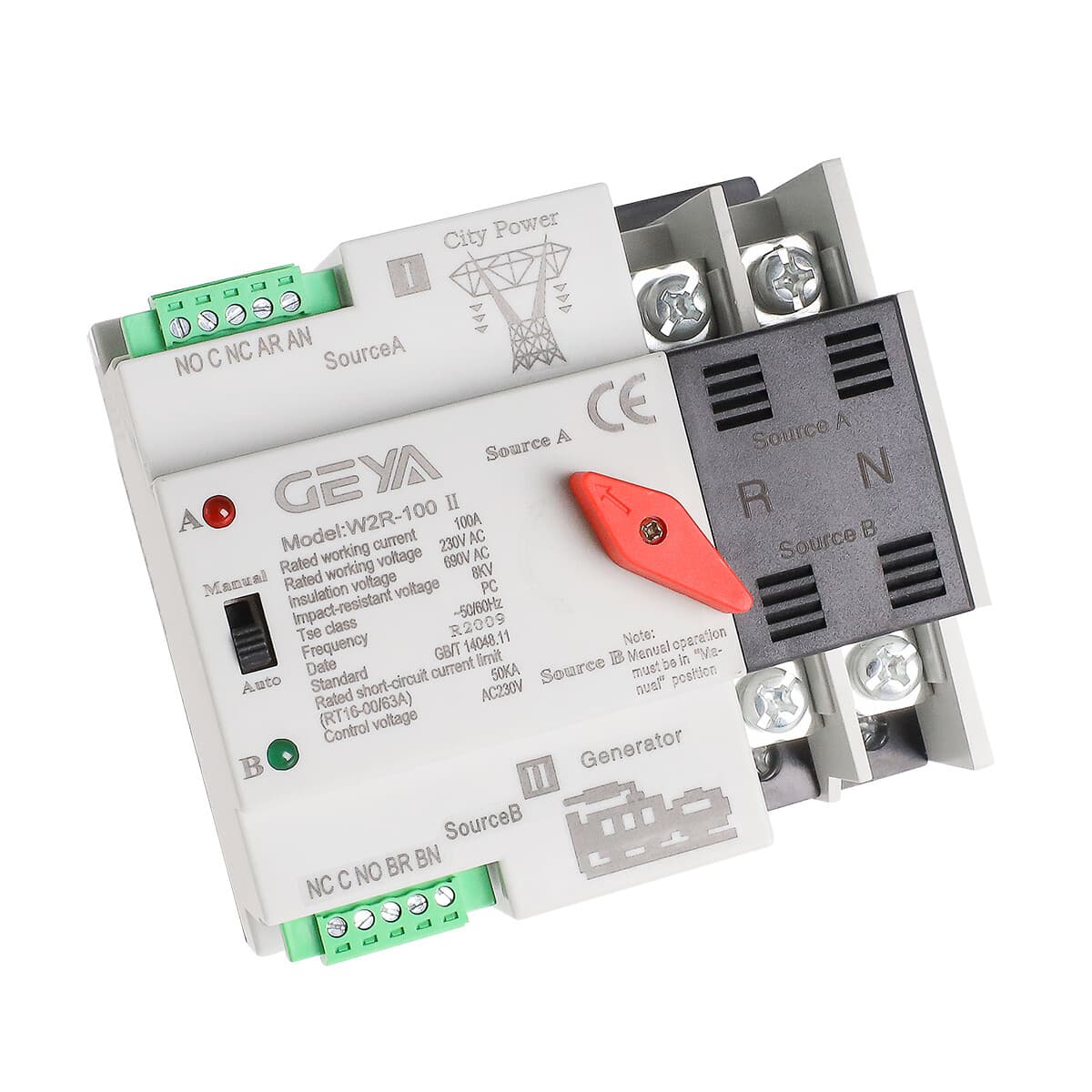 GEYA ATS PC Dual Power Automatic Power 2Pole 100A 110V Transfer Switch Grid NEW 5