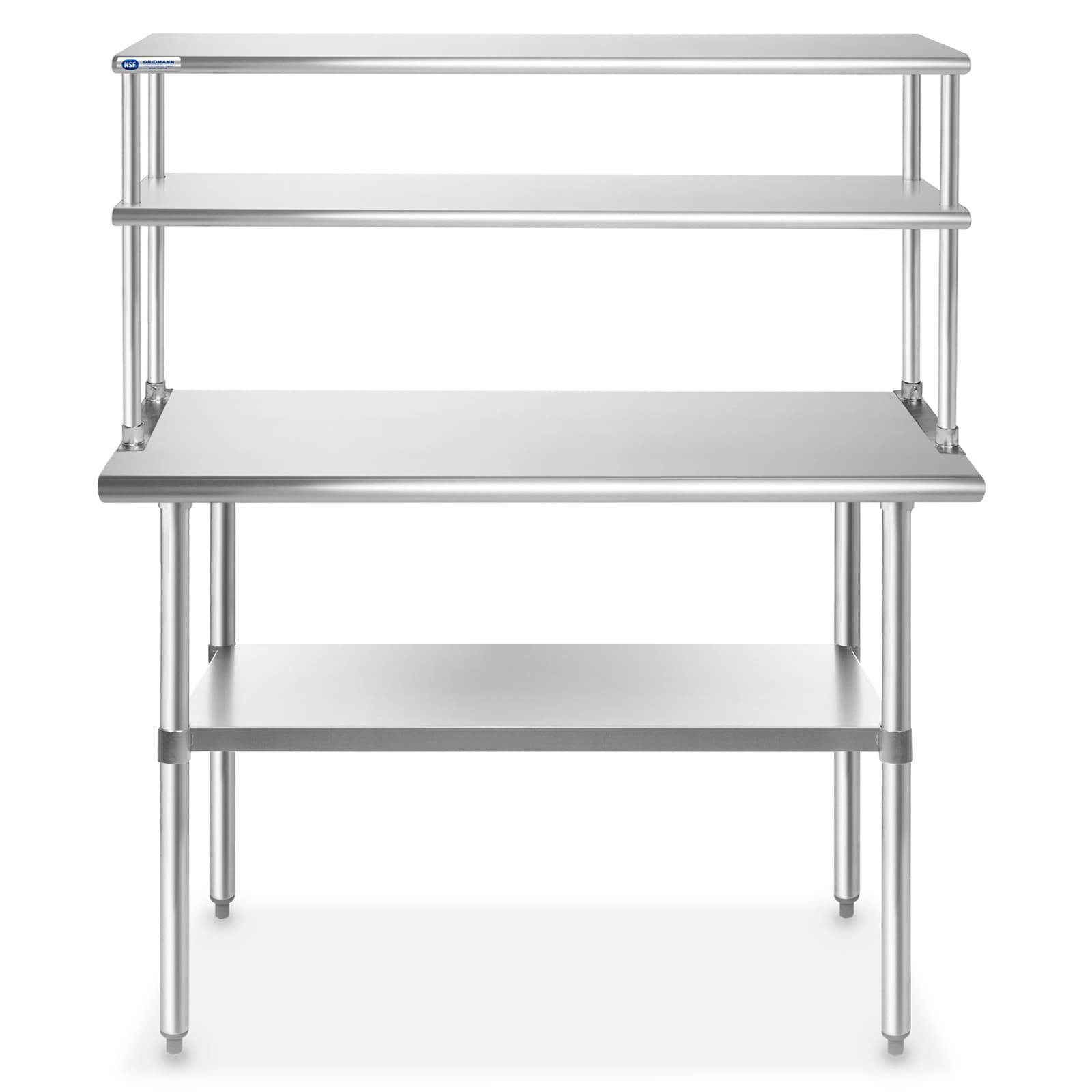 Stainless Steel Commercial Kitchen Prep Table with Double Overshelf- 30" x 48" 4