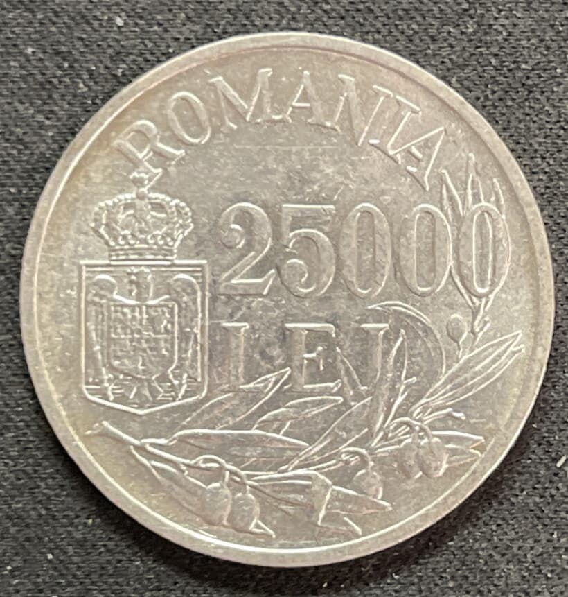 1946 ROMANIA Mihai 1  25000 Lei Silver World Coin ENN Coins 2