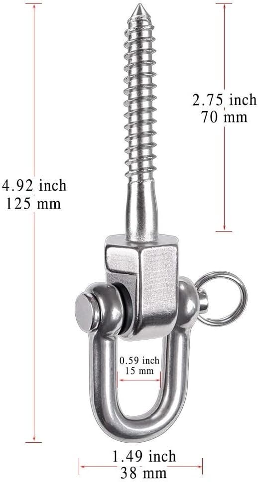 Heavy Duty Swing Hangers - Set of 2 Stainless Steel Screw Brackets  D ring 2
